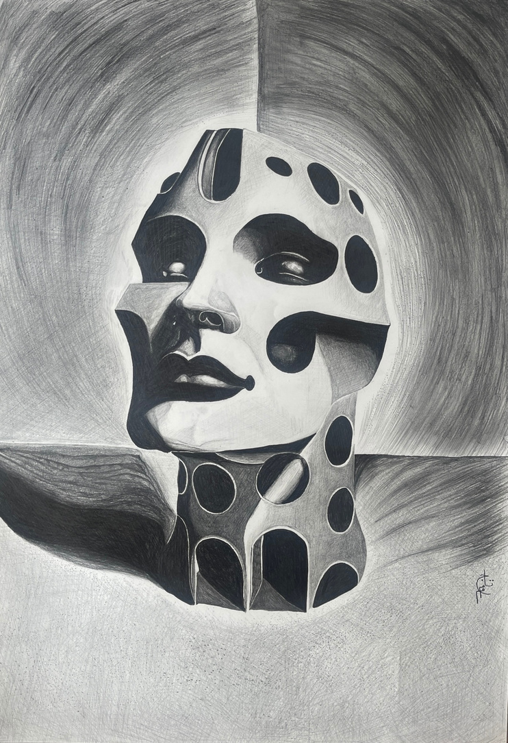 Bleeding graphite abstract face