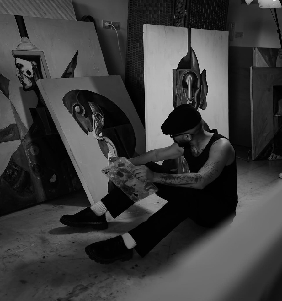 Taj Lamani working in his studio